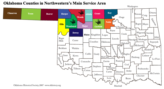 Oklahoma Counties in Northwestern's Main Service Area