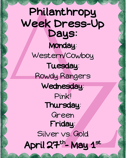 Dress up Days listed for Delta Zeta Philanthropy Week