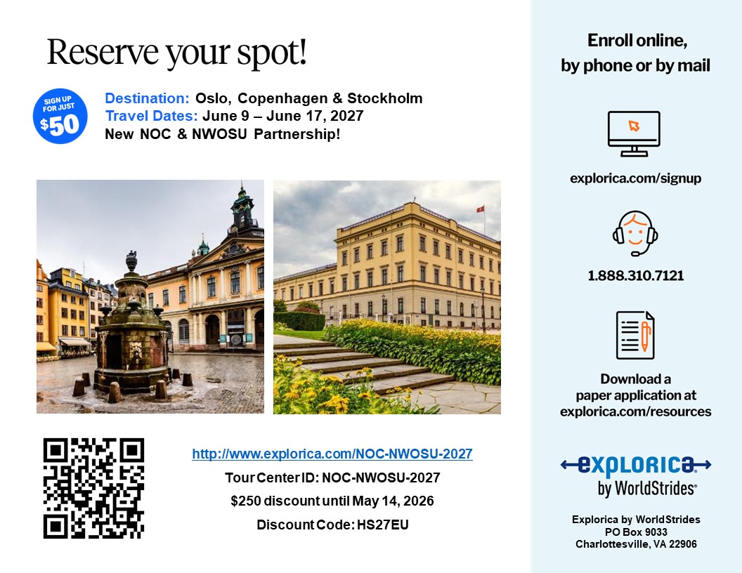 Oslo, Copenhagen & Stockholm travel poster travel dates June 9-June 17, 2027