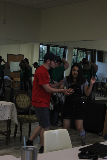 Lujan and Dakota Retherford rehearse their lines and close ties in the upcoming theater production, “Arsenic and Old Lace” which will premiere Oct. 3-4 at 7 p.m. and Oct. 5 at 2 p.m. in the Herod Hall Auditorium of the Alva campus.