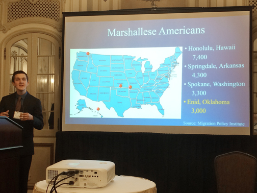 Northwestern Oklahoma State University junior business student Ethan Sacket recently presented his research paper titled “The Impact of Marshallese Migration on Northwest Oklahoma” at the Midwest Business Administration Association International Conference in Chicago. 