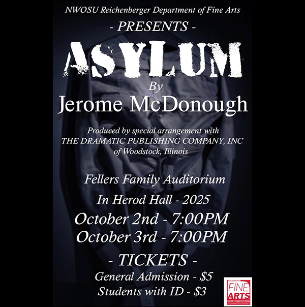Poster for play production Asylum that will be in Herod Hall Oct. 2-3.