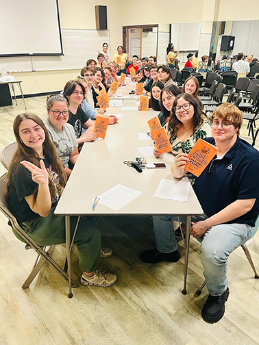 Members of the large cast for “Hard Boiled: A Nursery Crime” at Northwestern Oklahoma State University gather for a table read as they kick off rehearsals for the production for young audiences. The play is open to the public on Nov. 22 at 2 p.m. in the Fellers Family Auditorium in Herod Hall on the Alva campus.