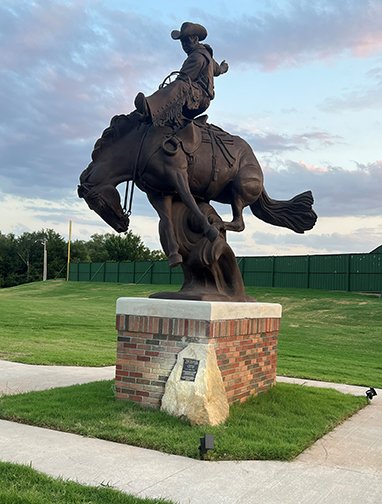 A Ranger Statue at the entrance to Ranger Field.