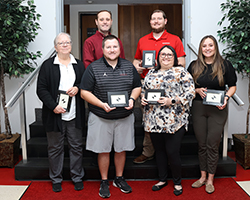 Northwestern’s 10-year service award recipients are (back row, left to right) Dr. Jesse Schroeder and Evan Vaverka, (front row, left to right) Dr Kaylene Armstrong, Keith Wear, Julie Lehr and Dr. Olivia Yandel. Not pictured: Chuck Korff.