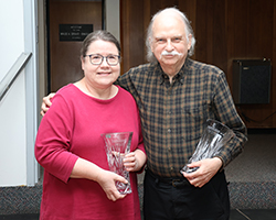 Northwestern’s 35-year service award recipients are Angelia Case (left) and Dr. Roger Hardaway (right).