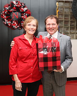 Sue Marker (left) was presented with this year’s Thelma Crouch Staff Employee of the Year Award by Dr. David Pecha (right).