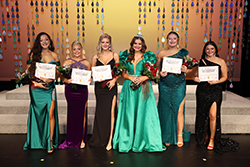 Winners from the 73rd Miss Cinderella Pageant are (from left to right) fourth runner-up Mariella Herrera, Miss Cherokee; second runner-up Josie Littau, Miss Woodward; first runner-up Leah Taylor, Miss Shattuck; Miss Cinderella 2025, Talent and Interview Winner Madeline Ryerson, Miss Alva; third runner-up MaKenzi Hamil, Miss Taloga; and Miss Congeniality Henzley Thomas, Miss Timberlake.