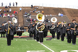 The Ranger Band performs during halftime of the Homecoming football game Oct. 25.