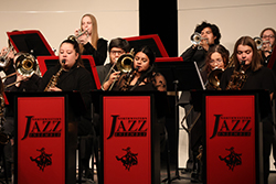 Members of the Northwestern Oklahoma State University Jazz Ensemble perform during their Fall 2024 concert. The group will be in concert Dec. 2 at 7 p.m. in Fellers Family Auditorium in Herod Hall.