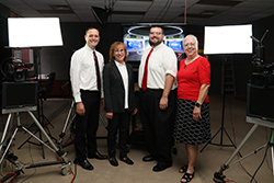 The faculty of the Northwestern Media and Communication program are (left to right) Dr. Jesse Schroeder, assistant professor of communication; Tamara Brown, assistant professor and communication department chair; Jared Cole, instructor of communication; and Dr. Kaylene Armstrong, professor of mass communication.