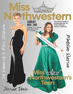 Program Book Cover for Miss Northwestern and Teen Competition, Nov. 2 at 4 PM in Fellers Family Auditorium in Herod Hall on the Northwestern-Alva campus.