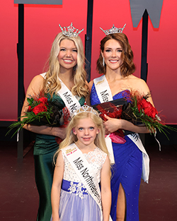 Abbey Elam (right) was named Miss Northwestern Oklahoma State University 2026 during the annual Miss Northwestern competition on Sunday, Nov. 2. Hadleigh Dugger was named Miss Northwestern’s Star 2026 (front row). Lauren Thomason (left) was crowned Miss Northwestern’s Teen 2026.