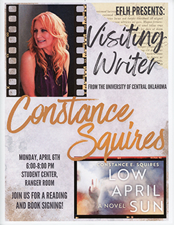 Event flyer for the Northwestern Oklahoma State University Visiting Writer Series. Text at the top reads