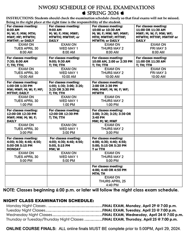 finals-schedule-northwestern-oklahoma-state-university