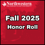 Vector Image of Herod Hall at Northwestern Oklahoma State University on a red background with the words 