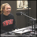Enid senior media and communication major Jaxy Cloud of Enid records a media segment in the program’s podcast studio.