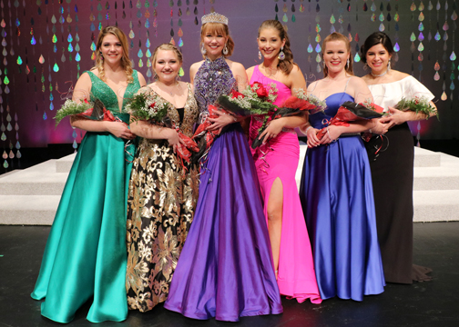 Winners from the 68th Miss Cinderella Pageant are (from left to right) fourth runner-up Joslyn Clem, Miss Cherokee; second runner-up and Interview Award winner Kylee Harzman, Miss Alva; Miss Cinderella 2019 and Talent Winner Carli Seabolt, Miss Perry; first runner-up MaKenzie Miller, Miss Woodward; third runner-up Jimmi Winn, Miss Laverne; and Miss Congeniality Lauren Lagos, Miss Burlington.