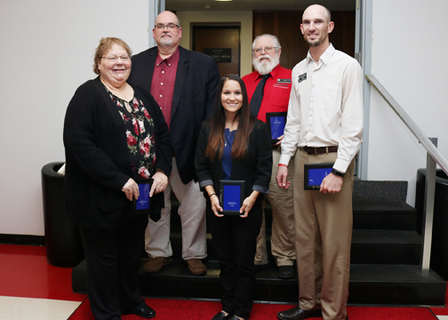 Northwestern’s 10-year service award recipients are (from left to right, back row) Dr. Shawn Holliday, Dr. Ralph Bourret, (front row) Dr. Ramona Bartlow, Kaylyn Hansen and Shane Hansen. Not pictured is Dr. Steven Palmer.