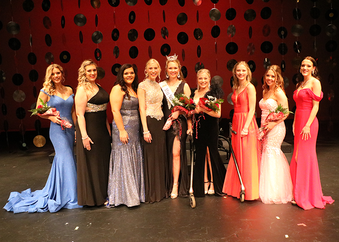Miss Northwestern’s candidates are (left to right) Taylor Winn, first runner-up; Morgan Villarreal; Mattie Pitts; Brianna Berryman; Carli Seabolt, Miss Northwestern 2022; Cora Beth Taylor, Miss Northwestern’s People’s Choice; Rebecca Wagner; Sydnie Lookingbill, second runner-up; and Laura Blair.