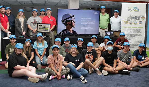 Middle school students attending the Northwestern Oklahoma State University STEM camp in Alva May 30-June 2 include (front row, left to right) Hailee Barker, Enid; Akayla Evans, Woodward; Grace Wiggins, Alva; Tyler Christensen, Tulsa; Benjamin Yang, Edmond; Blake Pace, Langley; Desmond Webb, Tulsa; (second row) Ashlie Nguyen, Yukon; Brycelyn Martin, Alva; Zoey Kerr, Skiatook; Kristin Rueger, Alva; Skylar Wickham, Alva; Warren Kelly, Alva; Jayden Nguyen, Yukon; Sundiata Ervin, Enid; Yarel Favela, Buffalo. Northwestern personnel include (back row) instructors of computer science Evan Vaverka and Mark Bagley; Carmen sophomore Lindsay Olson; Seiling freshman John Cloud; Helena sophomore Alec Judd; Dr. Tim Maharry, professor of mathematics and chair of mathematics and computer science department; and from NextEra Energy Jim Auld and Terry Benton.