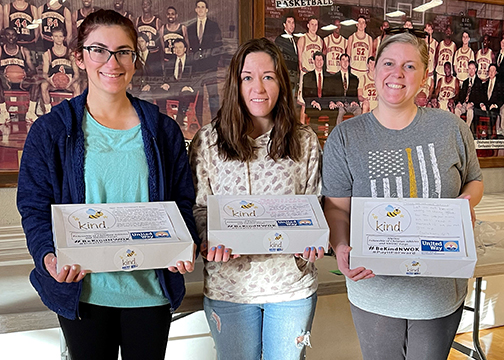 Angela Egger, Williamsville, Illinois, senior; Hannah Mosburg, Beaver senior; and Susannah Welty, Alva senior, were a few of the Northwestern students who took part in Kindness Day activities last year when members of the FCA and FORGE helped deliver donuts to first responders. Kindness Day in Northwest Oklahoma 2022 is Nov. 18.