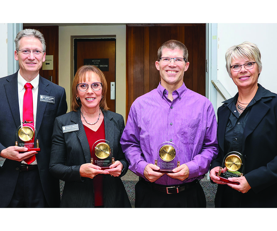 25-Year recipients (Left to Right): Dr. Steven Maier, Tamara Brown, Dr. Tim Maharry, and Dr. Jennifer Mahieu.