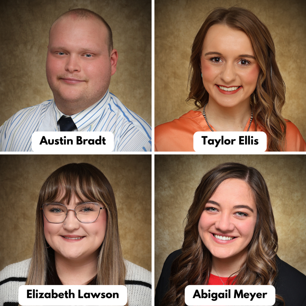 Agriculture Education – Austin Bradt of Laverne at Shattuck High School; Taylor Ellis of Kremlin-Hillsdale at Shattuck High School; Elizabeth (Wortham) Lawson of Jenks at Guthrie High School; Abigail Meyer of Blue Hill, Nebraska, at Dover Public Schools