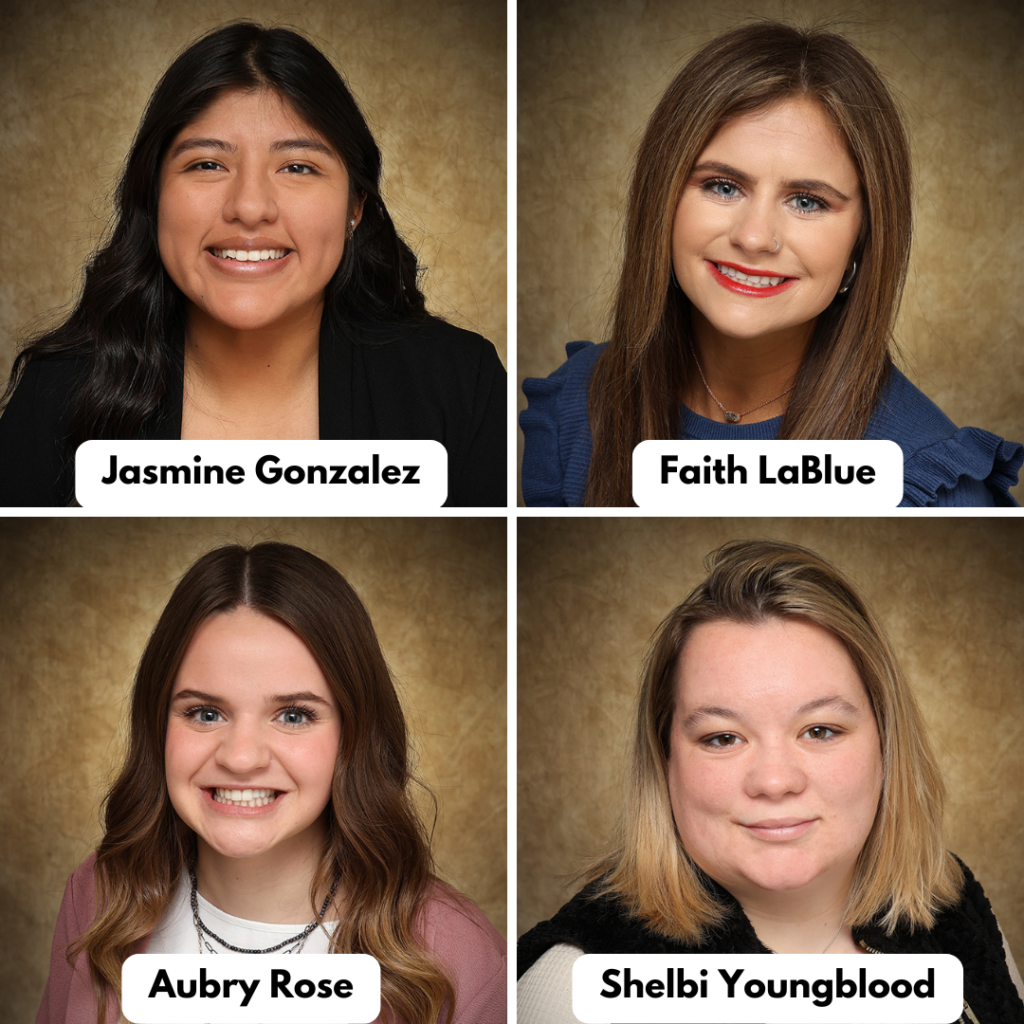 Elementary Education – Shelby Bruno of Tonkawa at Tonkawa Elementary School; Jasmine Gonzalez of Bartlesville at Burlington Elementary School; Faith LaBlue of Blackwell at Frontier Elementary School; Aubry Rose of Alva at Aline-Cleo Elementary School; Shelbi Youngblood of Ponca City at Newkirk Elementary School