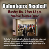 NOrthwestern teachers closet looking for volunteeers to help expand to new room organize donations on November 9