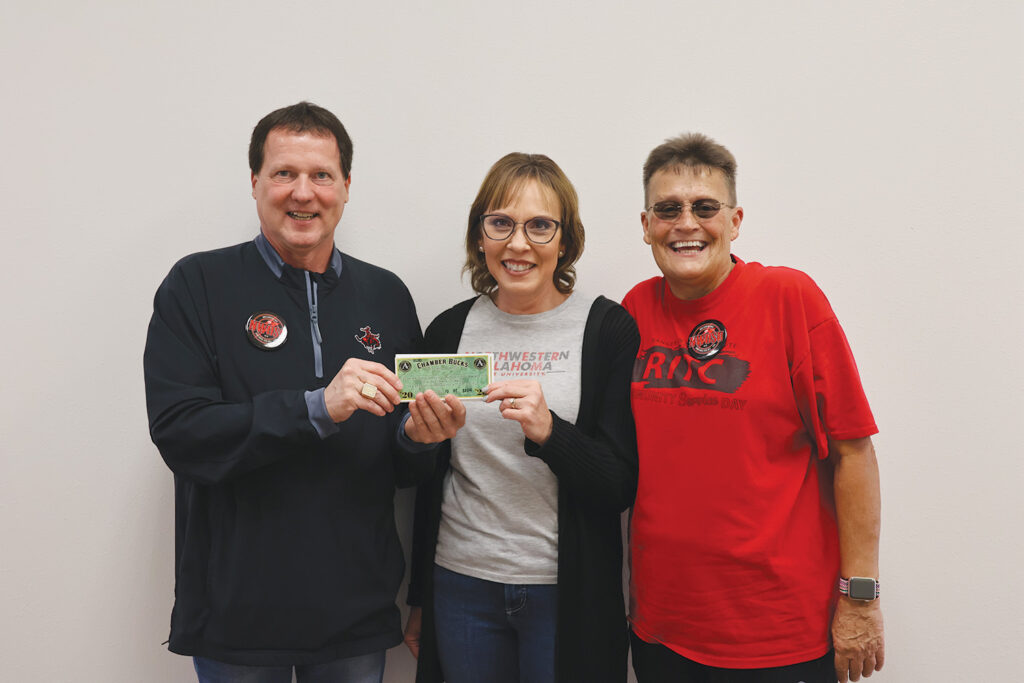 Tammy Brown accepting her button winnings.