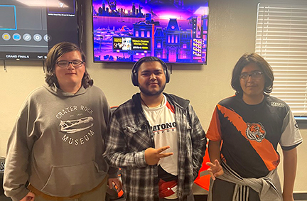 Placings at the Sept. 19 Esports Super Smash Brothers tournament at Northwestern Oklahoma State University are (left to right) Landon Parkhurst from Guymon High School, second place; Brandon Contreras from Watonga High School, first place; and Jorge Martinez from Guymon High School, third place.