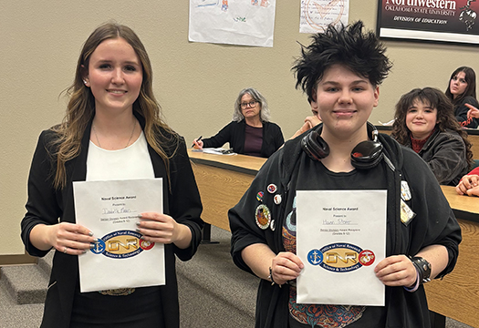 Isabelle Mason, representing the Northwest Technology Center, and Haven Stoner from the Burlington Public Schools, are the Reserve Champion and Grand Champion, respectively, in Division I of the Northwest Oklahoma Regional Science Fair that took place Feb. 6 at Northwestern Oklahoma State University. The two students won several other honors during the competition including qualifying for the Oklahoma State Science & Engineering Fair in Stillwater. Stoner also qualified for the Regeneron International Science and Engineering Fair in Columbus, Ohio.