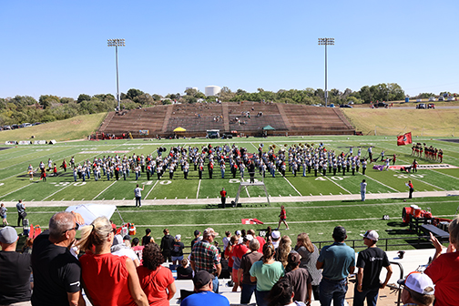 More than 300 band members played in the massed band performance on Ranger Field before the Ranger Football Homecoming game.
