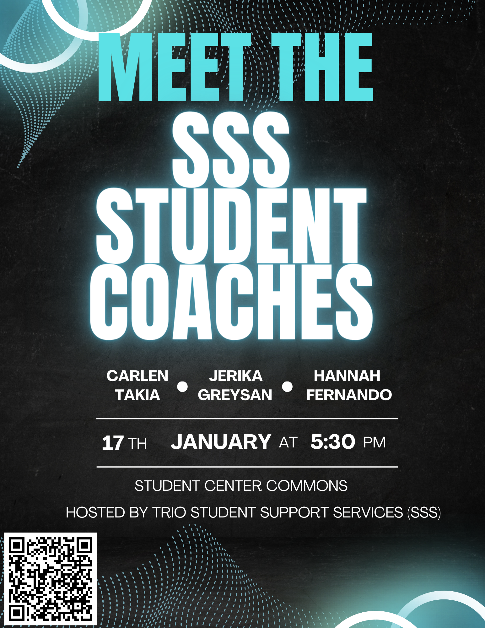 Meet the SSS Student Coaches (Spring 2023) Meet the Student Support Services student coaches and connect with campus academic support resources.