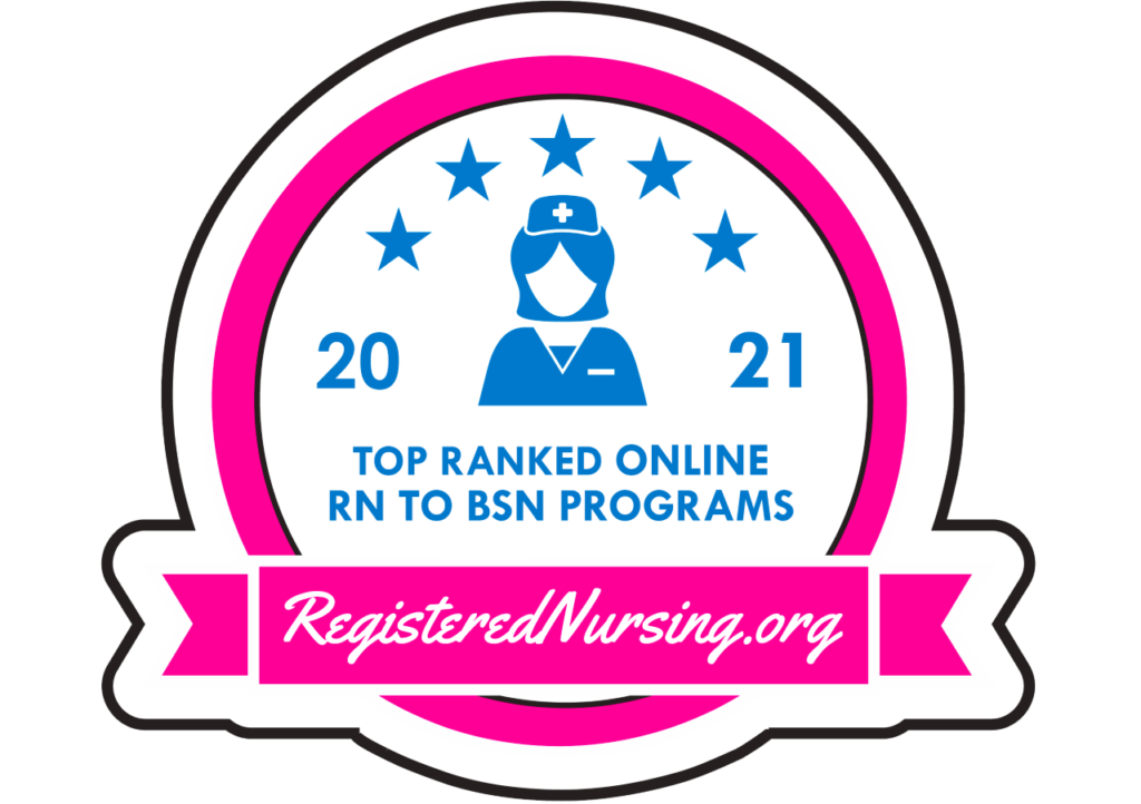 rn bsn 2021 badge for top ranked online RN to BSN Programs