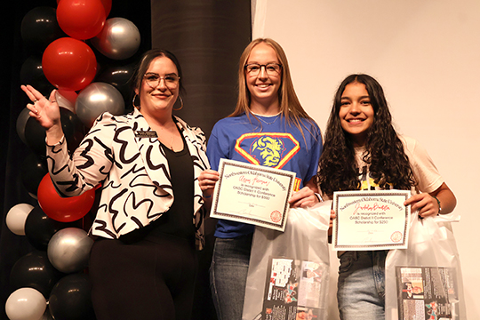 The lucky winners of a drawing for scholarships to attend Northwestern Oklahoma State University in the fall just because they were in attendance at the Oklahoma Association of Student Councils District 11 fall leadership conference are seniors Aspen Freeman of Balko, $500; and Jackeline Bautista of Alva, $250.