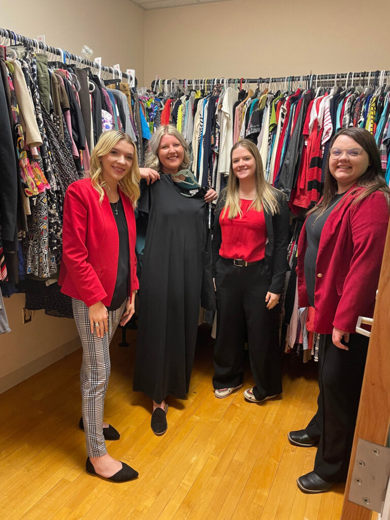(Left to right) Senior Northwestern student teachers Josey Myers, Katelyn Taylor, Kaitlyn Elder and Katherine Bauman shop the Teacher’s Closet as they prepare to enter classrooms this semester. The Teacher’s Closet is open by appointment to all Northwestern students.