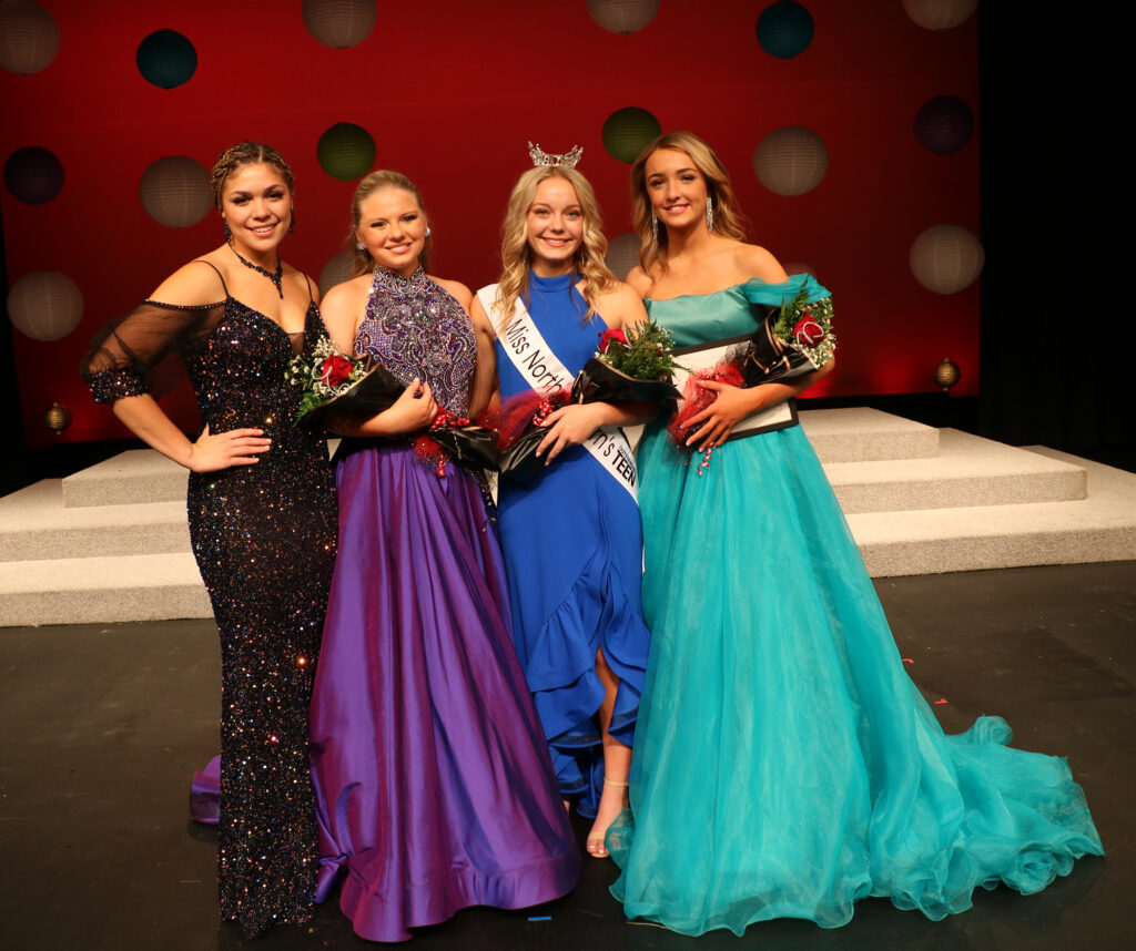 Miss Northwestern’s Outstanding Teen candidates are (left to right) Abigail Miller; Kya Carpenter, first runner-up; Tristyn Burgess, Miss Northwestern’s Outstanding Teen 2023; and Mattilyn Bixler, Miss Northwestern Outstanding Teen People’s Choice.