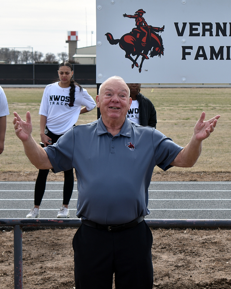 Verne Metcalf at the NWOSU track dedication ceremony in his honor.