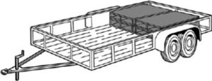 Trailer with wooden pallets laid across the bed to form a raised sub-structure.
